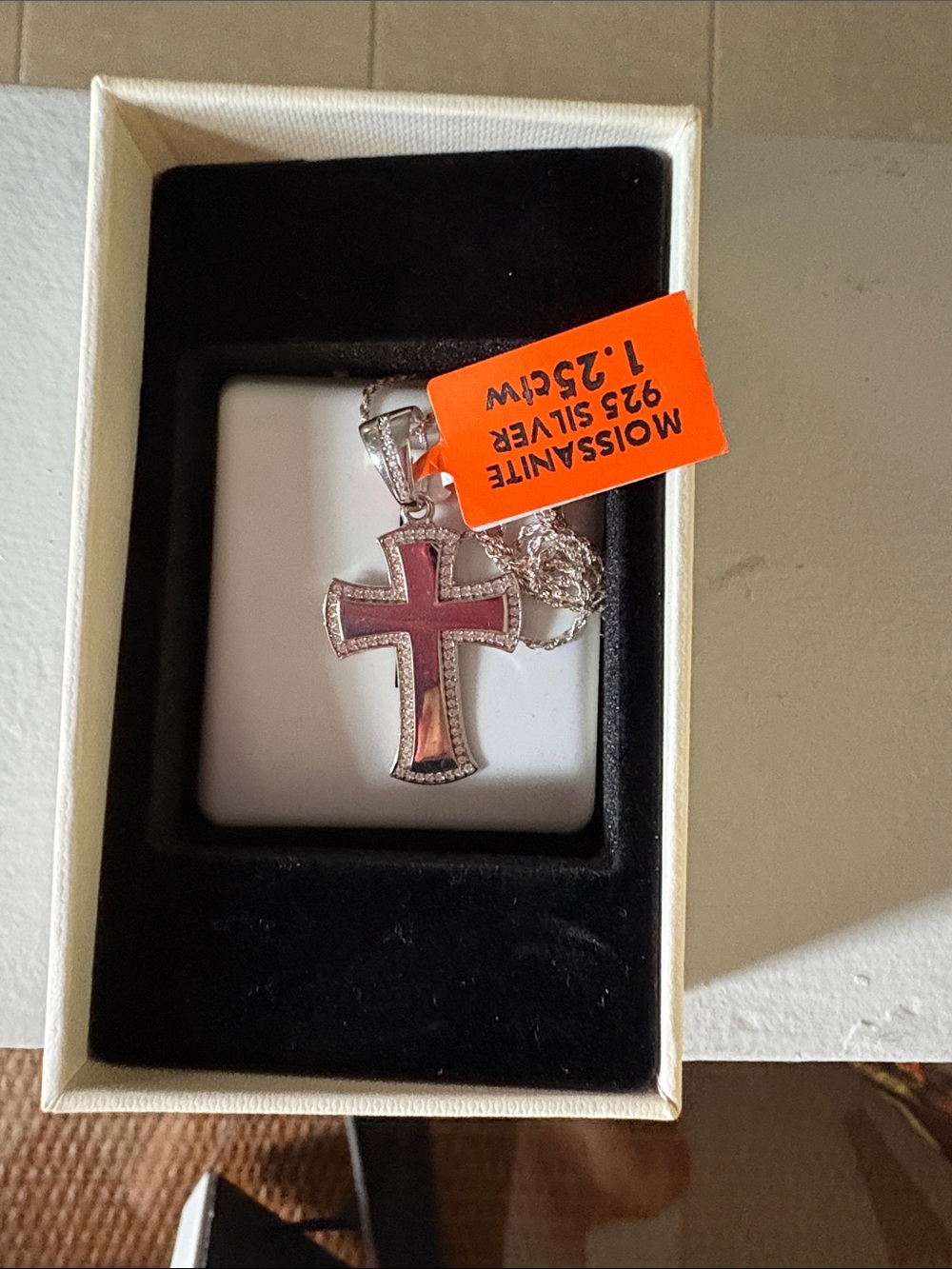 Sterling Silver Pink Cross Pendant Necklace - 925 Silver